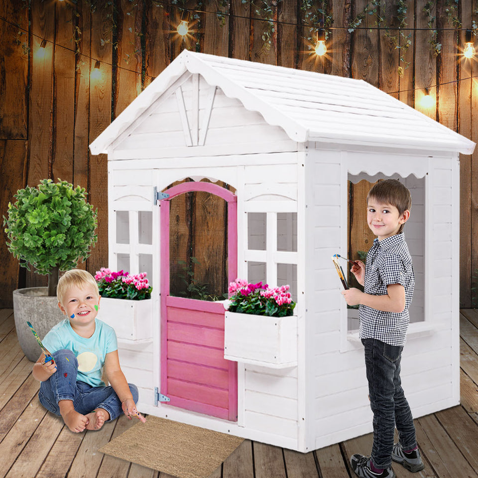 Kids Cubby House Wooden Outdoor Childrens Gift Pretend Play Set - KRE Group