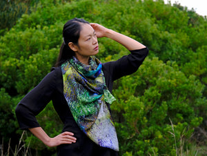 Silk Chiffon Scarf Peacock Among the Ferns - KRE Group