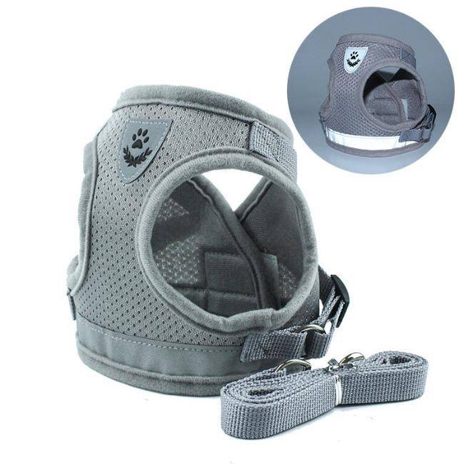 Dog Cat Harnesses Vest Reflective Safety and Leash Set XL Grey - KRE Group