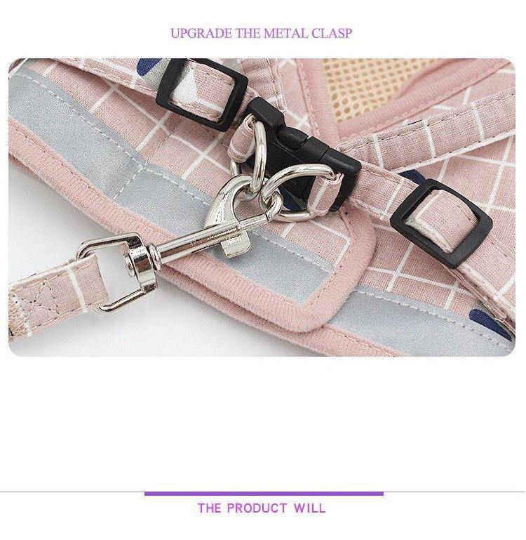 Dogs Harnesses Vest Puppy Chest Strap Pug and Leash Set L PINK - KRE Group