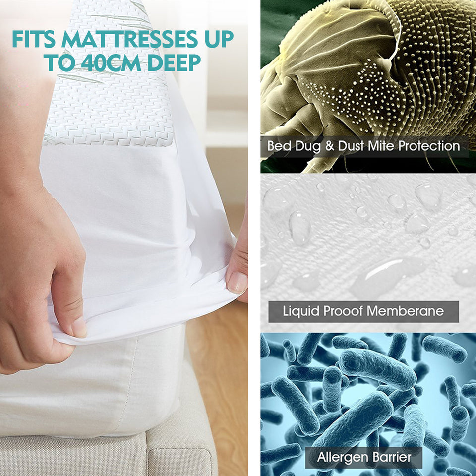 DreamZ Fitted Waterproof Mattress Protector with Bamboo Fibre Cover Single Size - KRE Group