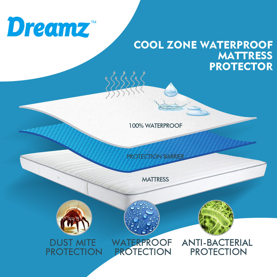 DreamZ Mattress Protector Topper Polyester Cool Fitted Cover Waterproof Queen - KRE Group