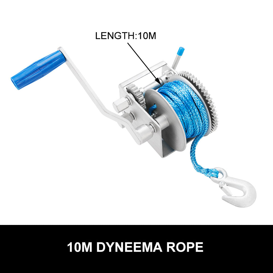 Hand Winch 2000KG/4410LBS 3 Speed Dyneema Synthetic Rope Boat Car Marine 4WD 10M - KRE Group