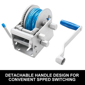 Hand Winch 2000KG/4410LBS 3 Speed Dyneema Synthetic Rope Boat Car Marine 4WD 10M - KRE Group