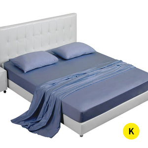 DreamZ 4 Pcs Natural Bamboo Cotton Bed Sheet Set in Size King Bluish Grey - KRE Group