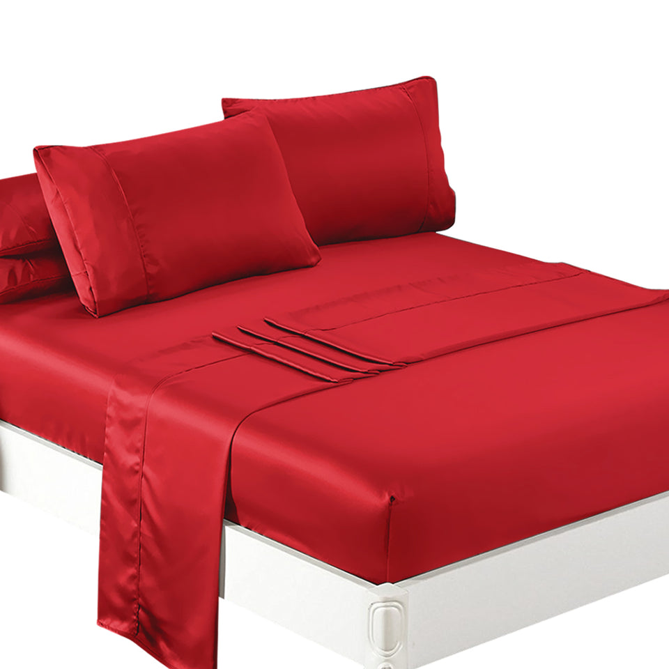 DreamZ Ultra Soft Silky Satin Bed Sheet Set in King Single Size Burgundy Colour - KRE Group