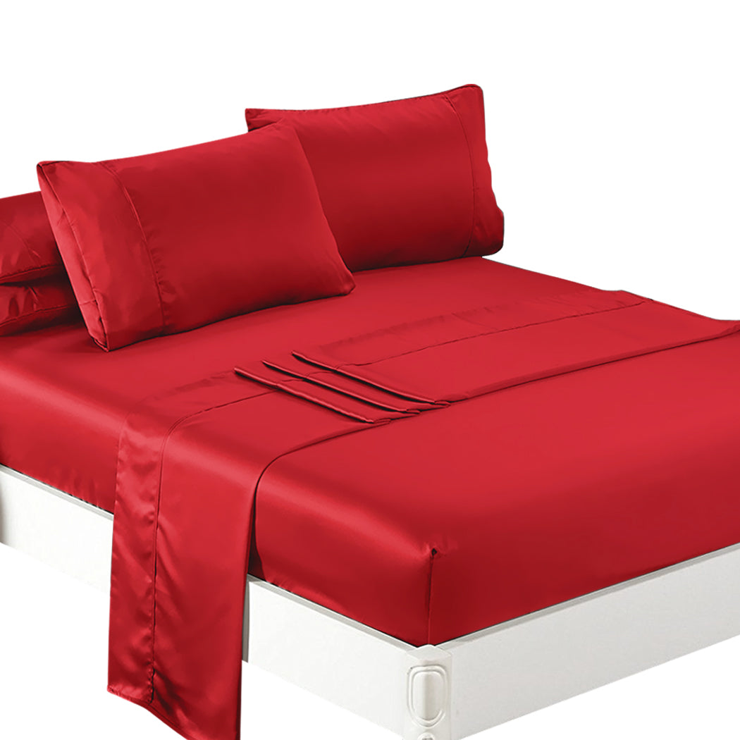 DreamZ Ultra Soft Silky Satin Bed Sheet Set in King Single Size Burgundy Colour - KRE Group