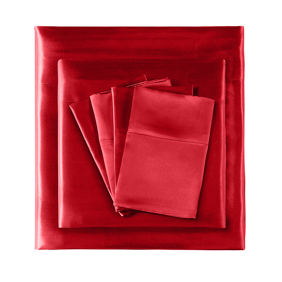 DreamZ Ultra Soft Silky Satin Bed Sheet Set in King Single Size Burgundy Colour - KRE Group