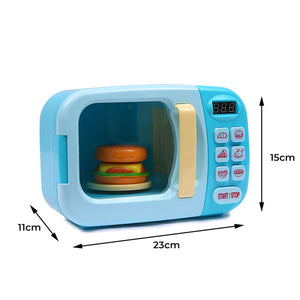 32x Kids Kitchen Play Set Electric Microwave Oven Pretend Play Toys Cooking Blue - KRE Group