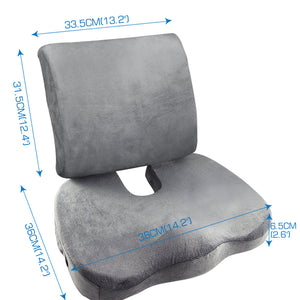 Seat Cushion Memory Foam Lumbar Back Support Orthoped Office Pain Relief Grey - KRE Group