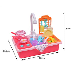 35x Kids Kitchen Play Set Dishwasher Sink Dishes Toys Cookware Pretend Play Pink - KRE Group