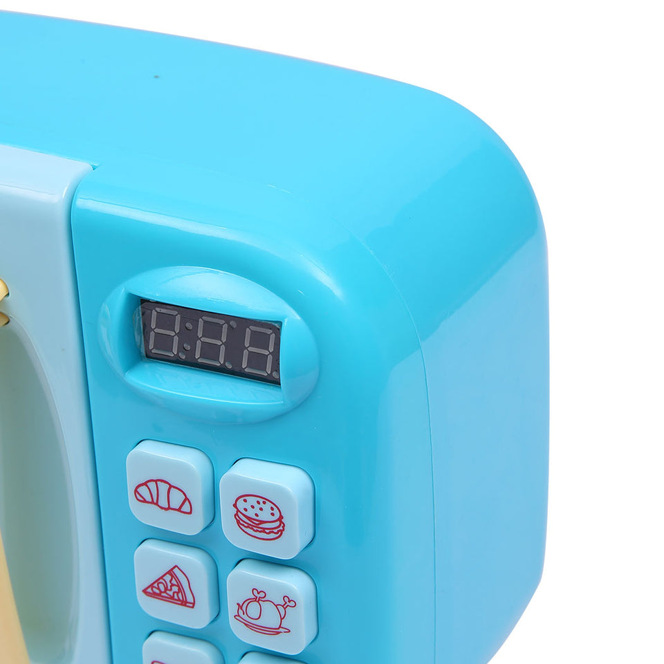 32x Kids Kitchen Play Set Electric Microwave Oven Pretend Play Toys Cooking Blue - KRE Group