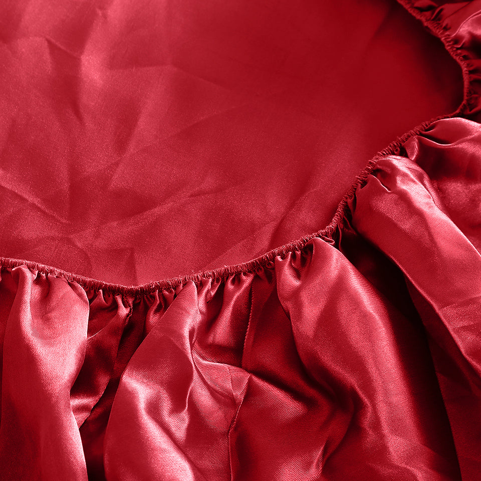 DreamZ Ultra Soft Silky Satin Bed Sheet Set in King Single Size Burgundy Colour - KRE Group