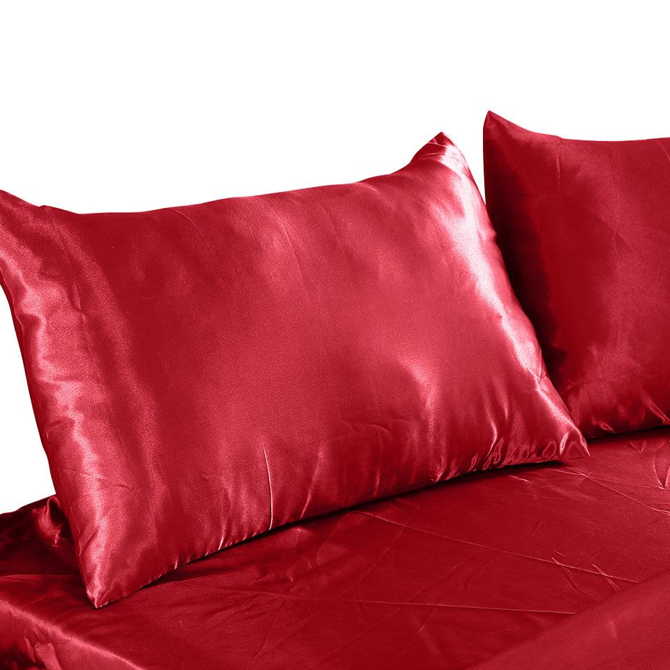 DreamZ Ultra Soft Silky Satin Bed Sheet Set in King Single Size Burgundy Colour - KRE Group