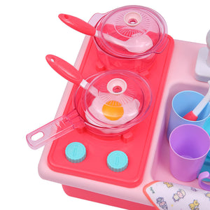 35x Kids Kitchen Play Set Dishwasher Sink Dishes Toys Cookware Pretend Play Pink - KRE Group