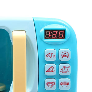 32x Kids Kitchen Play Set Electric Microwave Oven Pretend Play Toys Cooking Blue - KRE Group