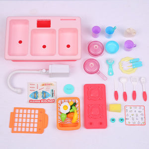 35x Kids Kitchen Play Set Dishwasher Sink Dishes Toys Cookware Pretend Play Pink - KRE Group