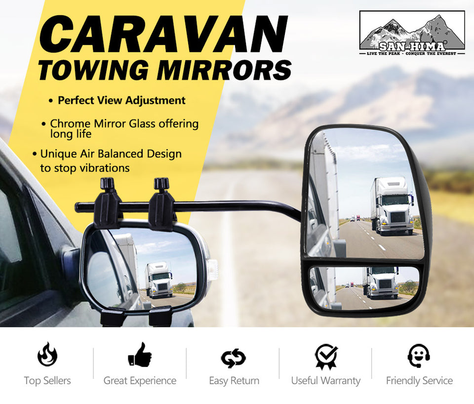 Pair Towing Mirrors Multi Fit Clamp on Towing Caravan 4X4 Trailer Heavy Duty - KRE Group