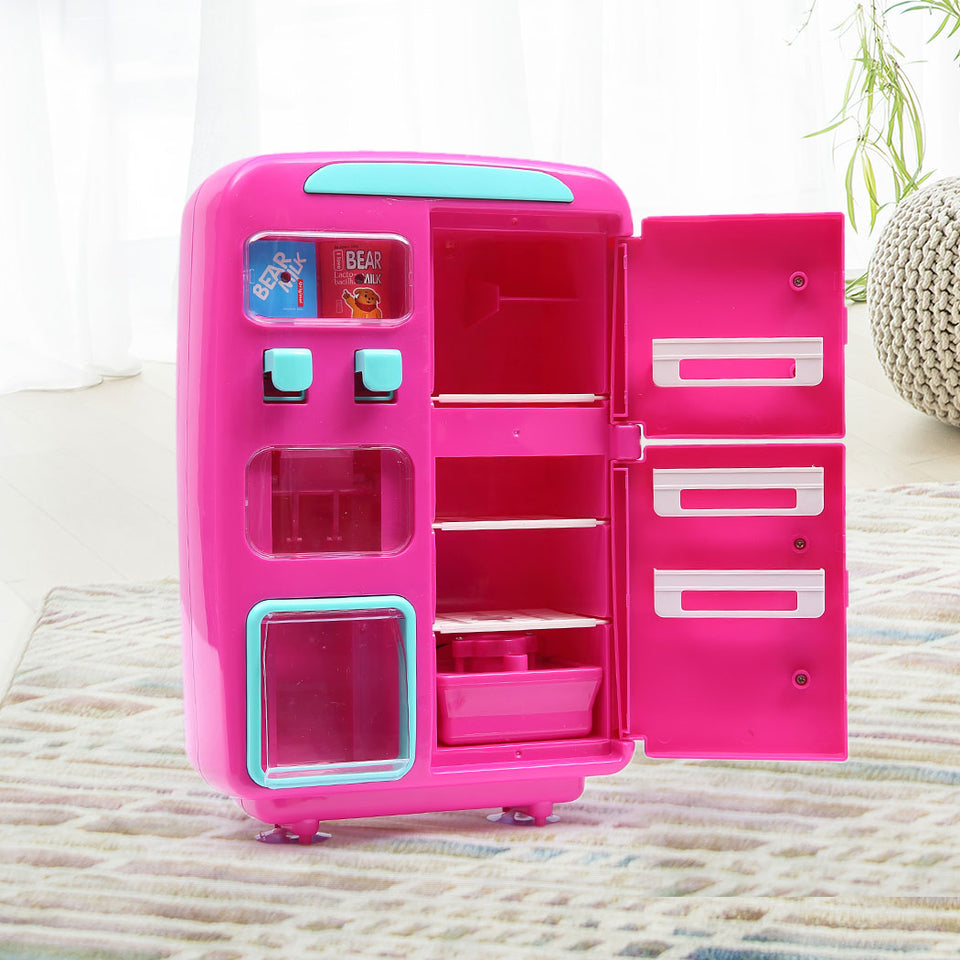 Kids Play Set 2 IN 1 Refrigerator Vending Machine Kitchen Pretend Play Toys Pink - KRE Group