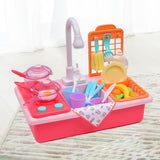 35x Kids Kitchen Play Set Dishwasher Sink Dishes Toys Cookware Pretend Play Pink - KRE Group