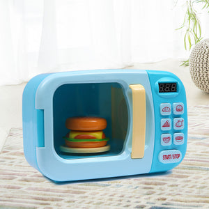 32x Kids Kitchen Play Set Electric Microwave Oven Pretend Play Toys Cooking Blue - KRE Group