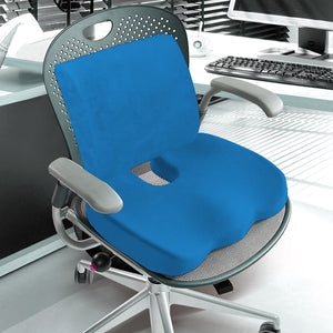 Seat Cushion Memory Foam Lumbar Back Support Orthoped Office Pain Relief Blue - KRE Group