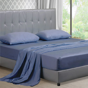 DreamZ 4 Pcs Natural Bamboo Cotton Bed Sheet Set in Size King Bluish Grey - KRE Group