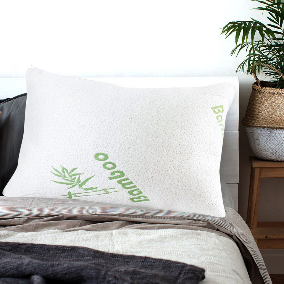2x DreamZ Luxury Natural Memory Foam Bed Pillows Bamboo Fabric Cover 70x40cm - KRE Group