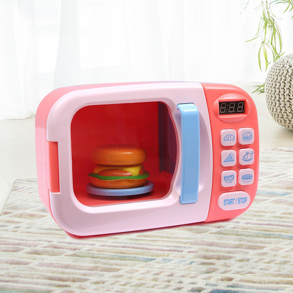 32x Kids Kitchen Play Set Electric Microwave Oven Pretend Play Toys Cooking Pink - KRE Group