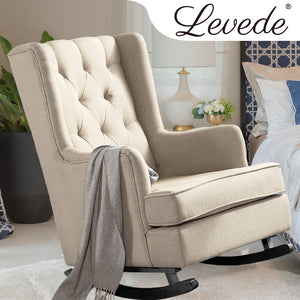 Levede Rocking Armchair Fabric / Feeding Rocker - Beige - KRE Group