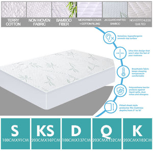 DreamZ Fitted Waterproof Mattress Protector with Bamboo Fibre Cover King Single - KRE Group