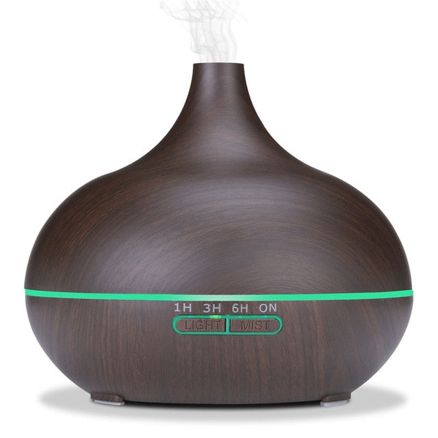 550ml Aromatherapy Essential Oil Diffuser Wood Grain Remote Control Ultrasonic Air Humidifier Cool Mister with 7 Color LED Light - KRE Group