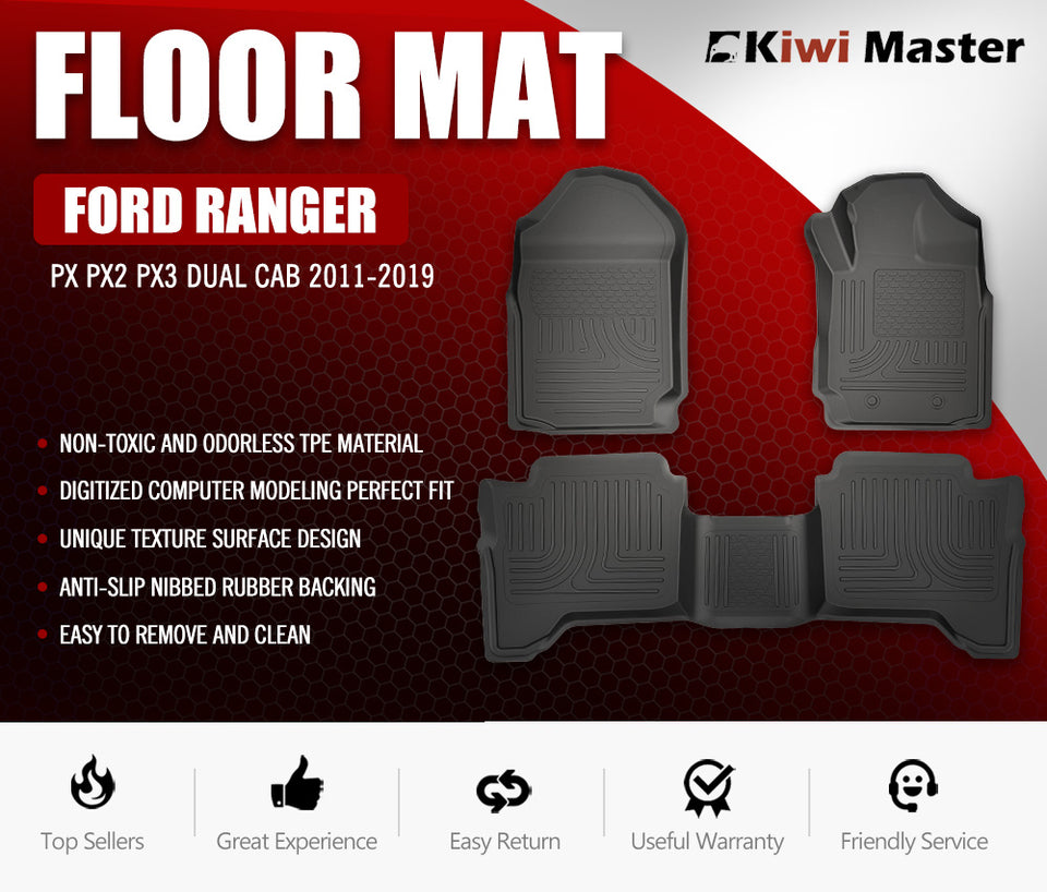 Rubber Floor Mats for Ford Ranger Wildtrak PX PX2 PX3 2011-2019 - KRE Group