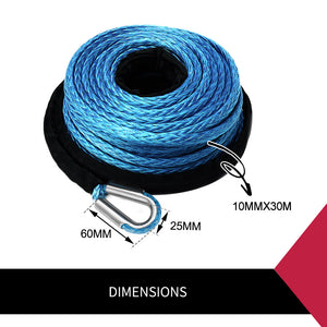 10Mm X 30M Synthetic Winch Rope Dyneema Sk75 Tow Recovery Cable 4WD Car Boat - KRE Group