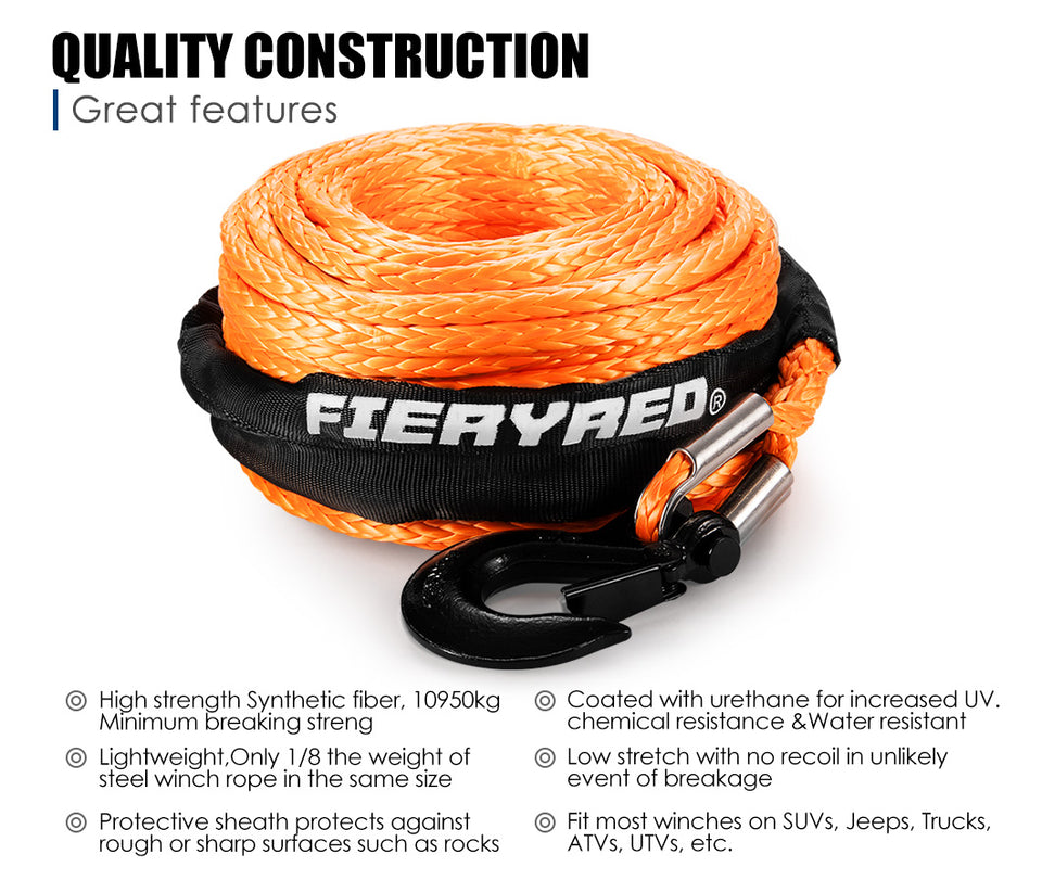 Winch Rope 10Mm X 30M Synthetic Dyneema Sk75 Hook Car Tow Recovery Cable - KRE Group