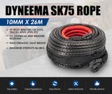 Winch Rope 10mm x 26m Dyneema SK75 Synthetic Rope Tow Recovery for WARN Offroad - KRE Group