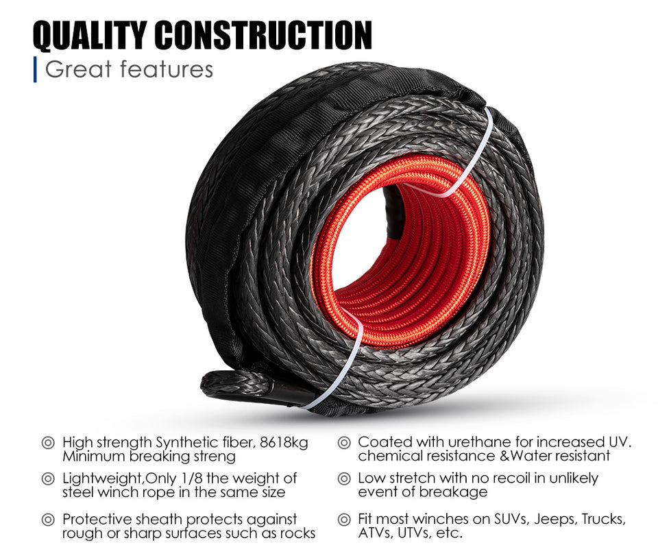 Winch Rope 10mm x 26m Dyneema SK75 Synthetic Rope Tow Recovery for WARN Offroad - KRE Group