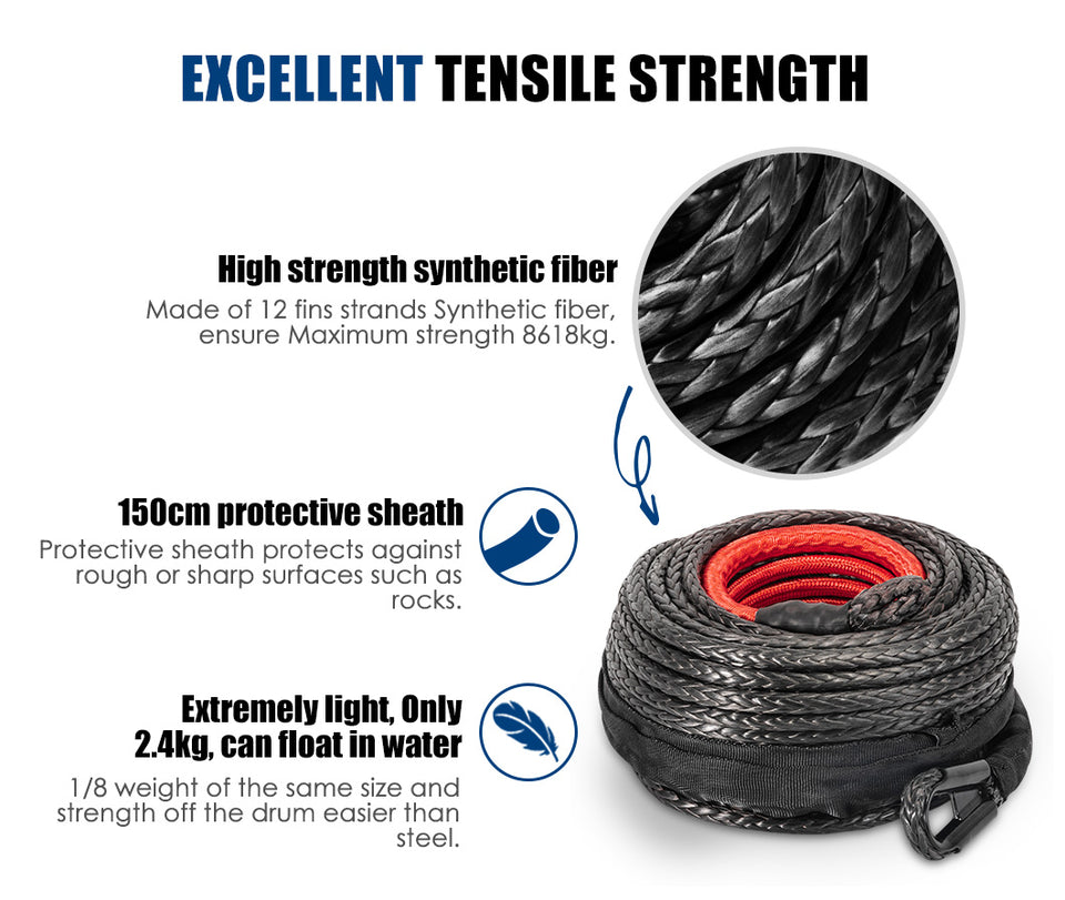 Winch Rope 10mm x 26m Dyneema SK75 Synthetic Rope Tow Recovery for WARN Offroad - KRE Group